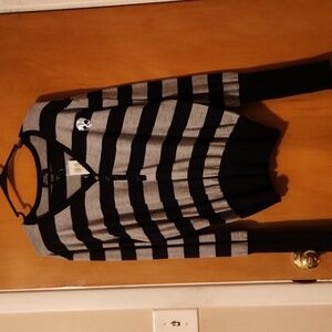 Hot Topic Social Collision V-neck Black and Grey Striped Long Sleeved Top Size 1